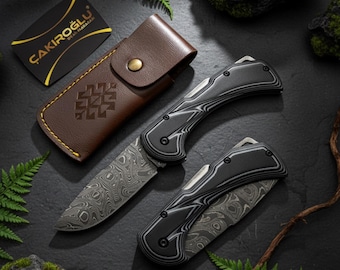Handgjord Damaskus fickkniv med G10-handtag Presentkniv Personlig kniv