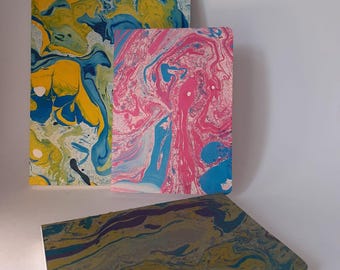Carnets uniques pour l'écriture, couverture suminagashi, reliure copte, A5 et A6