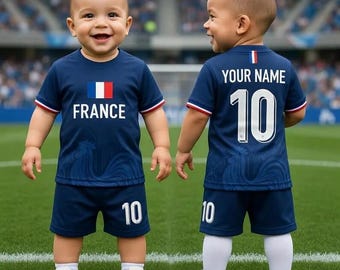 Personalized France Baby Soccer Jersey Set, Custom Name Number, Toddler Football Outfit