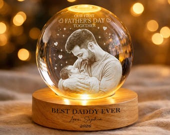 Personalized Crystal Ball First Father’s Day Gift, Custom Daddy Night Light Keepsake