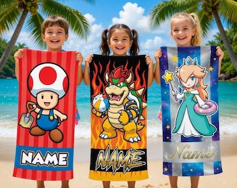 Personalisiertes Cartoon Strandtuch für Kinder, Benutzerdefiniertes Name Pool Handtuch Gamer Geschenk