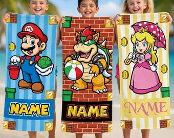 Telo mare personalizzato con cartoni animati per bambini, telo piscina con nome personalizzato, regalo di compleanno