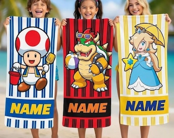 Personalisiertes Cartoon Strandtuch für Kinder, Benutzerdefinierte Name Pool Handtuch Geschenk