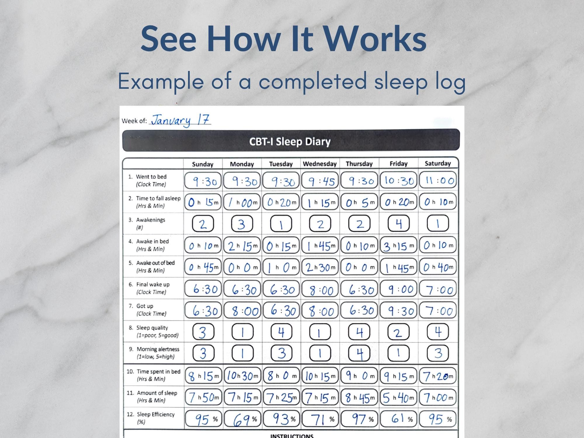 Sleep Tracker Printable, Insomnia Sleep Log, CBT-I Sleep Diary, Weekly ...