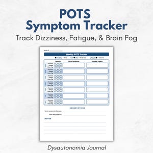 POTS Tracker Printable | Dysautonomia Symptom Log for Dizziness, Fatigue & Brain Fog | POTS Symptom Journal PDF