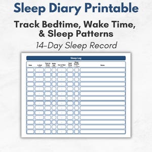 Sleep Diary Printable | Insomnia Sleep Log & Sleep Pattern Tracker | 14 Day Sleep Record Sheet PDF