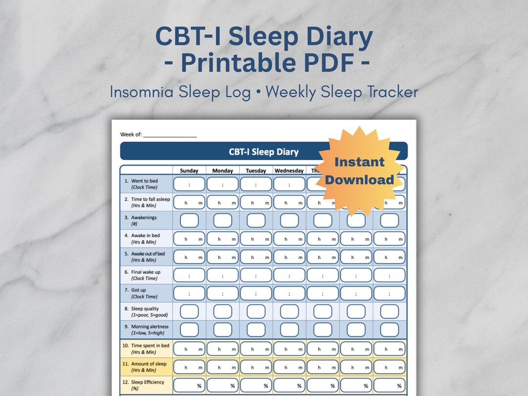 Sleep Tracker Printable, Insomnia Sleep Log, CBT-I Sleep Diary, Weekly ...