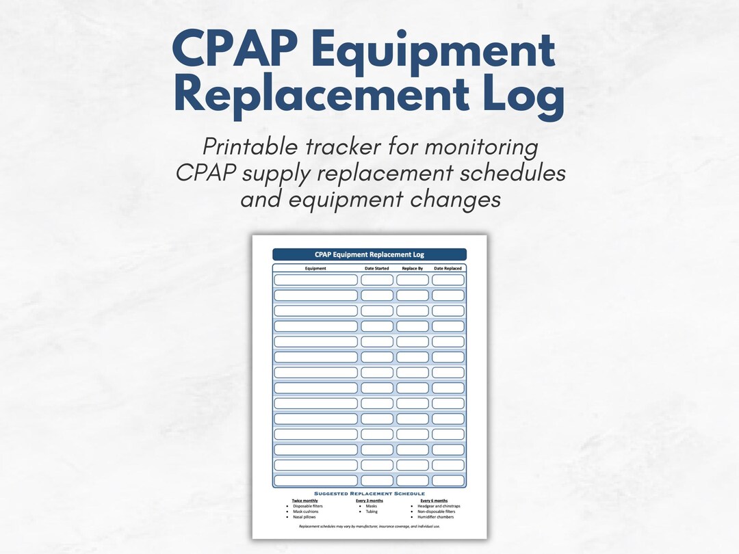 CPAP Equipment Replacement Log Printable | CPAP Supply Tracker PDF ...