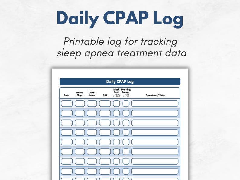 CPAP Daily Log Printable | Sleep Apnea Therapy Tracker & AHI Mask Seal ...