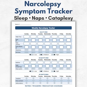 Planilha para Rastreamento de Narcolepsia (Imprimida) | Registro Semanal de Sono e Sintomas | Rastreamento de Cataplexia, Ataques de Sono e Sonolência Diurna