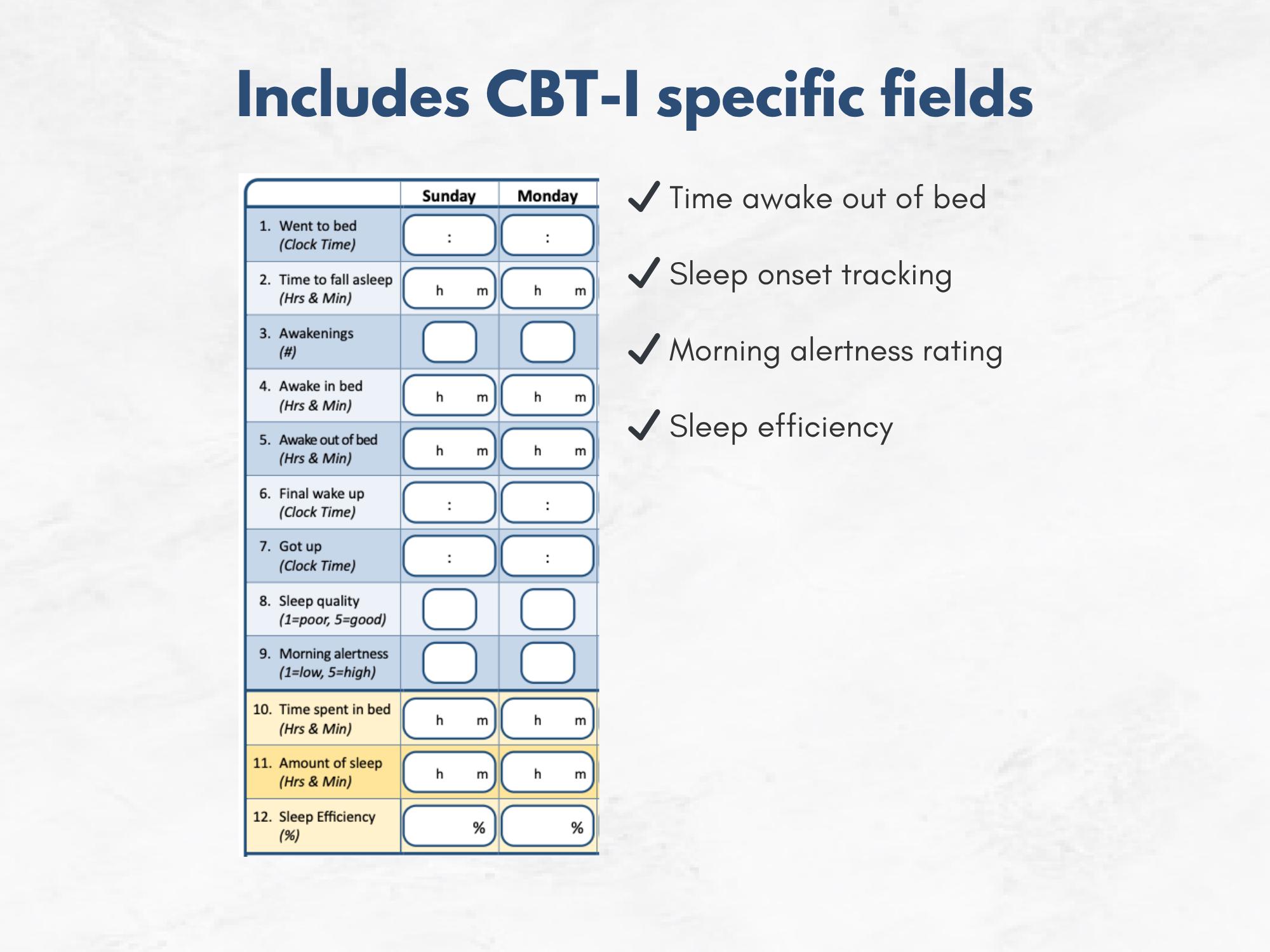CBT-I Sleep Diary Printable | Insomnia Sleep Efficiency Log & Sleep ...
