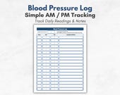 Blood Pressure Log Printable | Simple BP Tracker Chart | AM PM Blood Pressure Record | Daily Blood Pressure Monitoring Sheet pdf