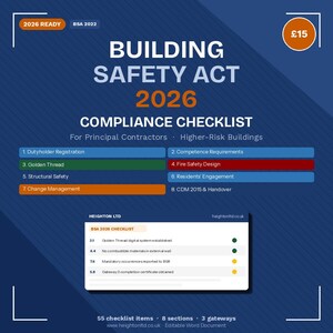 Building Safety Act 2026 Compliance Checklist | Principal Contractor, Golden Thread (Editable Word)