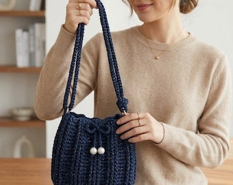 Ribbed Drawstring Purse Pattern PDF | Shoulder Pouch | Advanced Beginner Tutorial | Instant Download