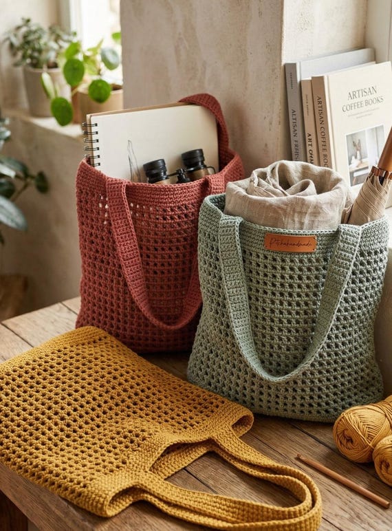 Beginner Crochet Tote Bag  Pattern | Easy Shopper PDF | Reusable Market Bag | Instant Download