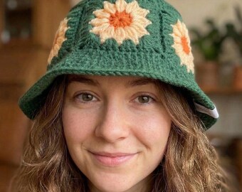Granny Square Bucket Hat Crochet Pattern PDF | Beginner Friendly Retro Hat | Instant Download