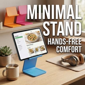 Tablet Stand, 3D Printed Minimalist iPad Desktop Holder in Multiple Colors