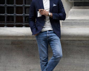 Chaqueta tipo blazer azul marino para hombre de Theory, de lana, corte minimalista clásico, talla 38/S