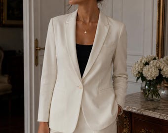 Zara Ivory Tuxedo Blazer Women’s L Cream Minimalist Tailored Jacket Old Money