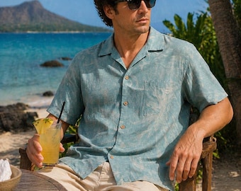100% zijde Caribbean Joe Hawaiian Shirt heren XXL Blue Camp Tropical Beach