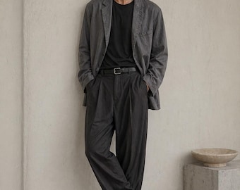 Vintage Robert Stock 100% Silk Blazer Gray L Mens Luxury Tailored Jacket