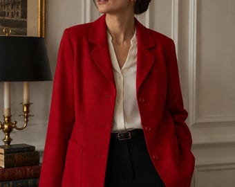 Marina Rinaldi Red Virgin Wool Blazer Jacket Women's XL Made in Italy Luxury