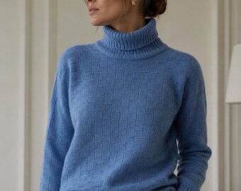 Grayson & Dunn 100% Kaschmir Blauer Rollkragenpullover Damen Medium Luxus Strick