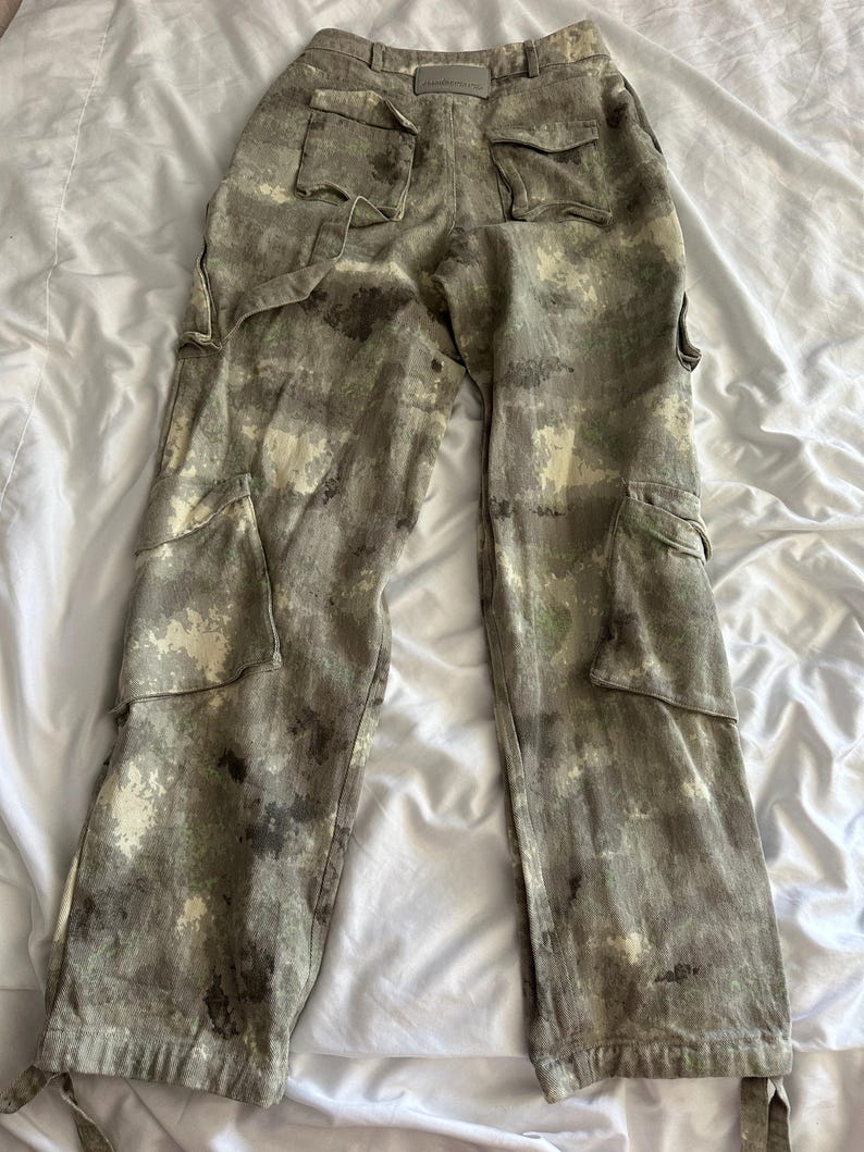 Manière De Voir Tactical Cargo Pants Women’s S Grey Camo Utility Trousers Streetwear Military Goth Y2K image 3