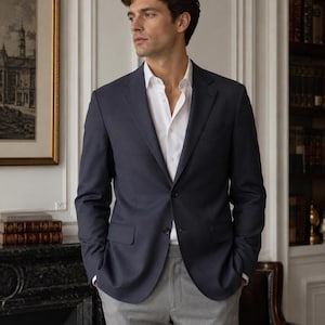 Hugo Boss Luxury 100% Virgin Wool Blazer Sport Coat Men's XL 44R Gray Blue
