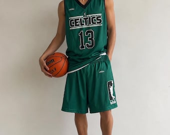 Set di maglia e pantaloncini da basket reversibili vintage Boston Celtics #13 da uomo, taglia L, colore verde, anno 2000.