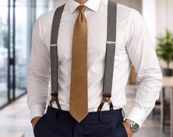 Brooks Brothers 1818 Suspenders & Silk Tie Set Leather Vintage Old Money Classic