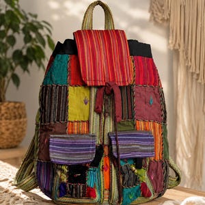Handmade Nepal Patchwork Backpack Boho Hippie Festival Cotton Backpack Colorful Ethnic Travel Bag