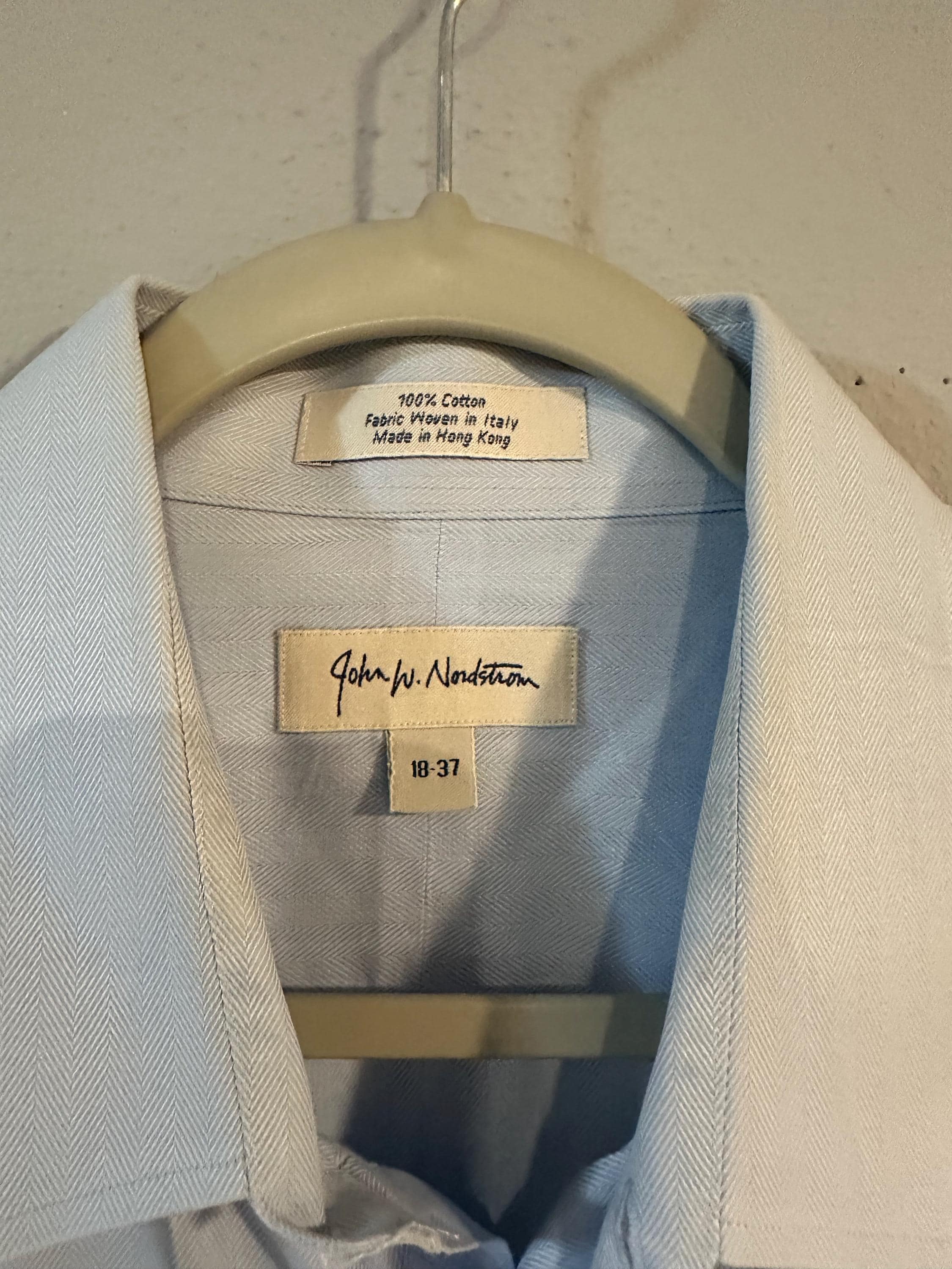 john w nordstrom dress shirt VTG W. Mens XXL Light Blue Herringbone 18-37 adjustable button cuffs 100% cotton Machine wash John W. Nordstrom Shirts |