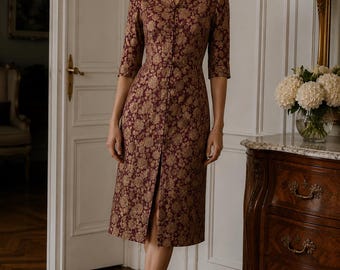 Abito-vestaglia asiatico da donna taglia S, colore malva con motivo floreale, con nodo infinito, in 100% seta, stile vintage, con motivo a nodo infinito.