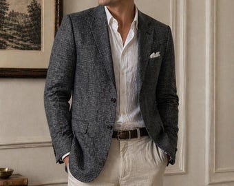 Banana Republik 100% Leinen Blazer 42L Herren Graue Taillierte Jacke Leichtes L