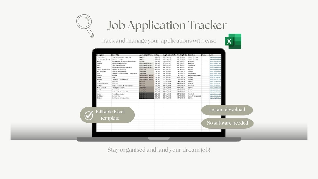 Job Application Tracker Excel Template | Job Search Planner Spreadsheet ...