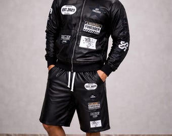 Men Black Tracksuit Set Hoodie Shorts Streetwear Outfit Summer Set