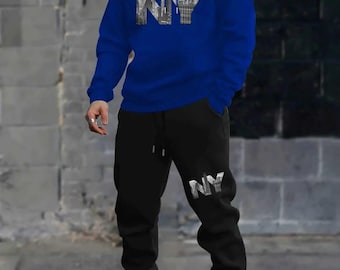 Men’s NY Blue Tracksuit Hoodie Trouser Streetwear Casual Outfit
