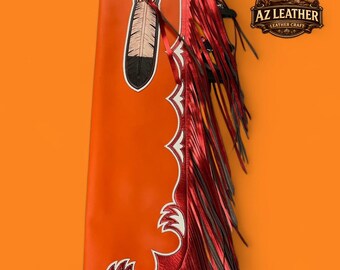 Gambali da rodeo in pelle lavorati a mano / Gambali da concorso western personalizzati / Attrezzatura per rodeo con tori.