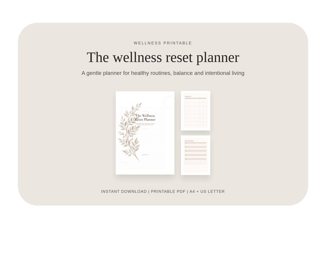 Wellness Reset Planner Printable | Self Care Planner PDF | Habit ...