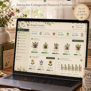 Cottagecore Budget Hub | Offline HTML Finance System | Savings, Debt, Net Worth & Monthly Tracker