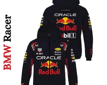 Chaqueta con capucha estilo Redbull Racing vintage unisex, estilo streetwear de motorismo, con cremallera y estampado. Sudadera ligera con capucha.