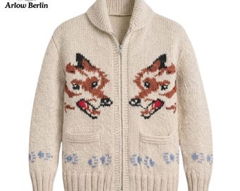 Wolf-Strickjacke Hail Mary inspiriert nordischer Reißverschlusspullover | Y2K Gothic Winterjacke Kanadische