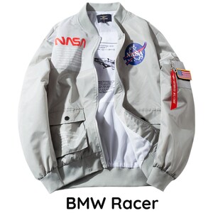 NASA Bomber Jacket Space Patch Baseball Collar Streetwear Casual Lightweight Unisex Jacket