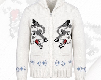 Wolf Cardigan Hand Knit Wool Blend Sweater Project Hail Mary Inspired Nordic Zip Up