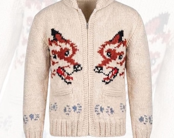 Wolf Cardigan Hand Knit Wool Sweater Project Hail Mary Inspired Nordic Canadian Zip Up