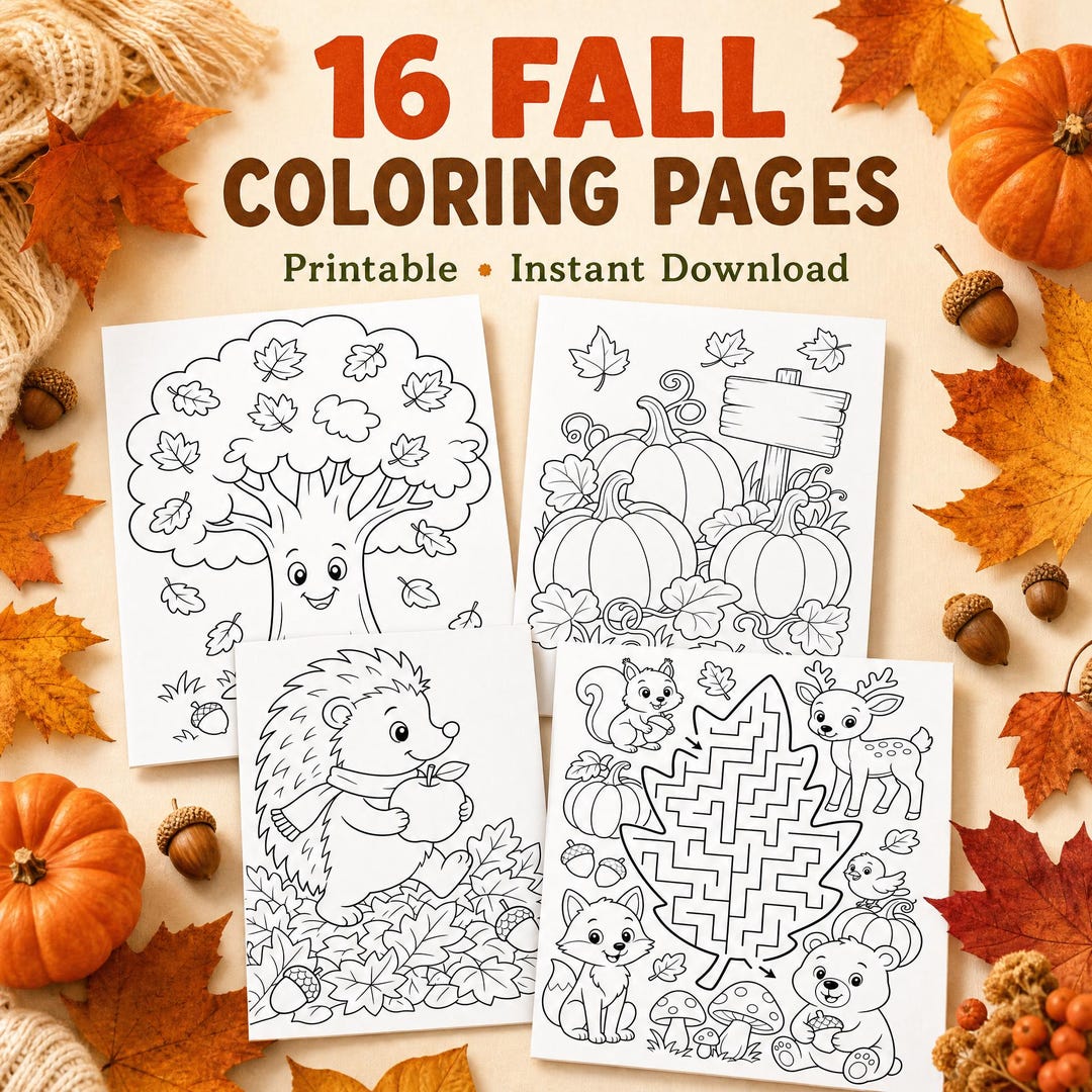 Fall Coloring Pages for Kids, Printable Autumn Coloring Book ...