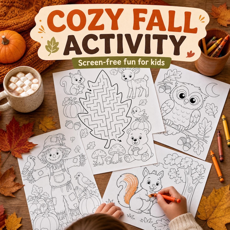 Fall Coloring Pages for Kids, Printable Autumn Coloring Book ...