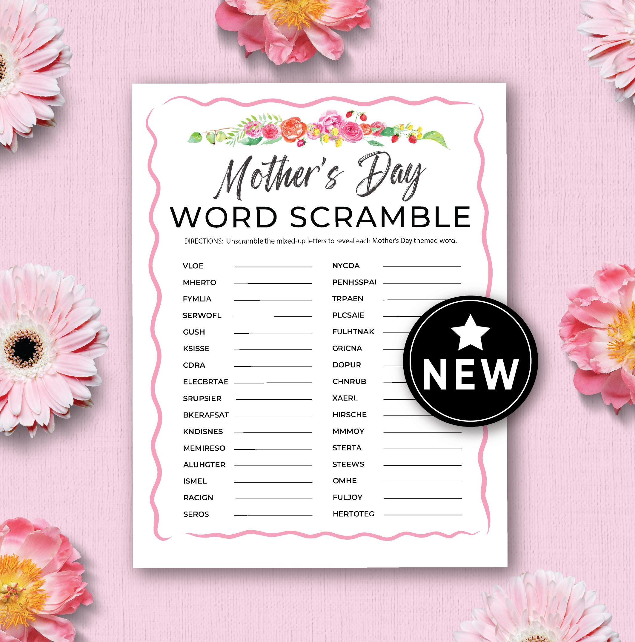 Mother's Day Word Scramble Game Instant Download Mother's Day Brunch ...