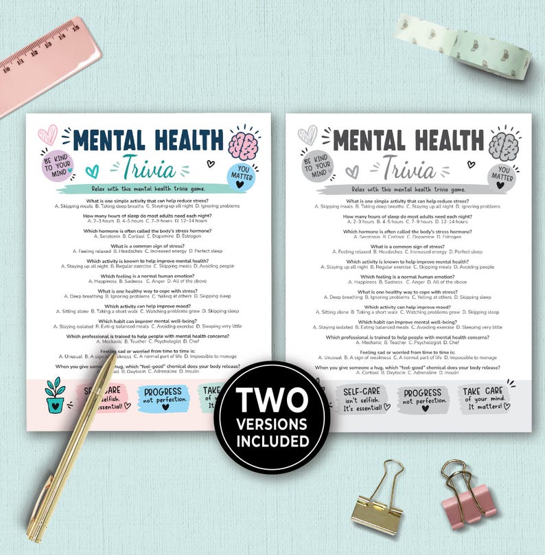 Printable Mental Health Trivia Game for Teens Adults Seniors Therapy ...